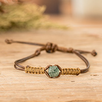 Men's jade pendant bracelet, 'Wild Jade in Light Green' - Men's Light Green Jade Pendant Bracelet with Macrame Accent