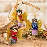 Wood and cotton ornaments, 'Peaceful Christmas' (set of 3) - Handmade Angel-Themed Wood and Cotton Ornaments (Set of 3)