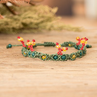 Crystal beaded macrame bracelet, 'Mistletoe Love' - Adjustable Green and Red Crystal Beaded Macrame Bracelet