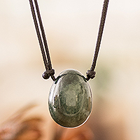 Jade pendant necklace, 'Sphere Splendor' - Guatemalan Natural Dark Green Jade Egg Pendant Necklace