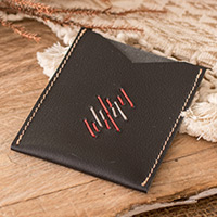 Leather card holder, 'Urban Elegance' - Handcrafted 100% Leather Card Holder in Black Red and Grey