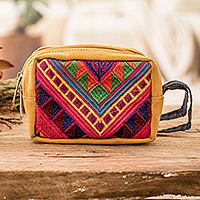 Hand-embroidered coin purse, 'Chic Versatility' - Hand-Embroidered and Woven Coin Purse with Geometric Design