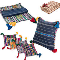 Curated gift set, 'Guatemalan Cozy Living' - 4 Coasters Table Runner Cushion Cover Curated Gift Set