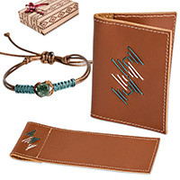 Curated gift set, 'Everyday Dapper' - Leather and Natural Jade Curated Gift Set from Guatemala