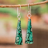 Recycled CD dangle earrings, 'Peaceful Life in Teal' - Eco-Friendly Abstract Recycled CD Dangle Earrings in Teal