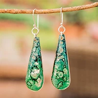 Recycled CD dangle earrings, 'Divine Drop' - Eco-Friendly Recycled CD Dangle Earrings with Abstract Motif