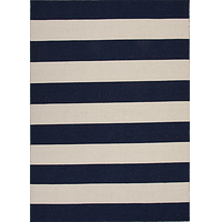 Flat-weave striped pattern area rug, 'Bold Blue' - Flat-Weave Dark Blue and Ivory Stripe 100% Wool Area Rug