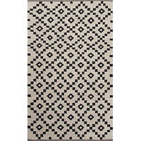 Flat-weave geometric ivory/black wool area rug, 'Cubic' - Flat-Weave Geometric Ivory/Black Wool Area Rug