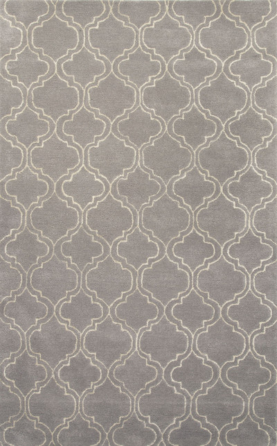 Modern geometric gray/ivory wool blend area rug, 'Smoke Trellis' - Modern Geometric Gray/Ivory Wool Blend Area Rug