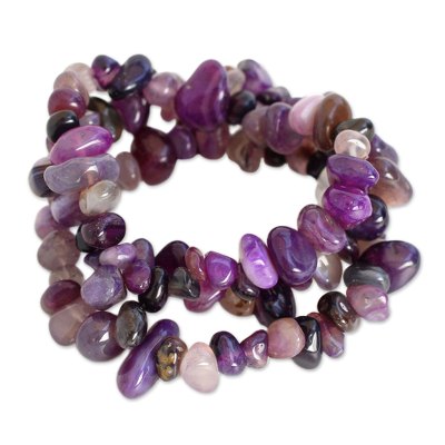 Agate beaded bracelets, 'Wonders' (set of 3) - Polished Agate Rich Multi-shaded Stretch Bracelets