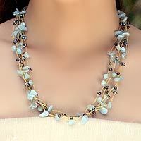 Cultured pearl and aquamarine beaded necklace,