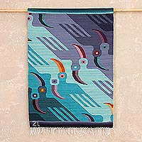 Wool tapestry, 'Lilac Toucans' - Wool tapestry