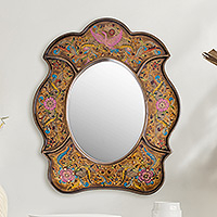 Mirror, 'Garden of Gold' - Reverse Painted Glass Wall Mirror
