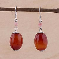 Carnelian and rose quartz dangle earrings Intense Peru