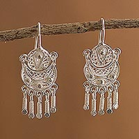Silver filigree earrings, 'Andean Marinera' - Peruvian Sterling Silver Filigree Earrings