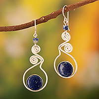 Lapis lazuli dangle earrings, 'Pendulum of Time' - Modern Sterling Silver Dangle Lapis Lazuli Earrings