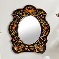 Mirror, 'Birdsong at Night' - Unique Reverse Painted Glass Wall Mirror