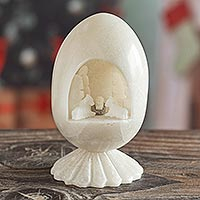 Huamanga stone nativity scene, 'Holiday of Peace and Love' - Carved White Huamanga Stone Nativity Egg Sculpture Peru