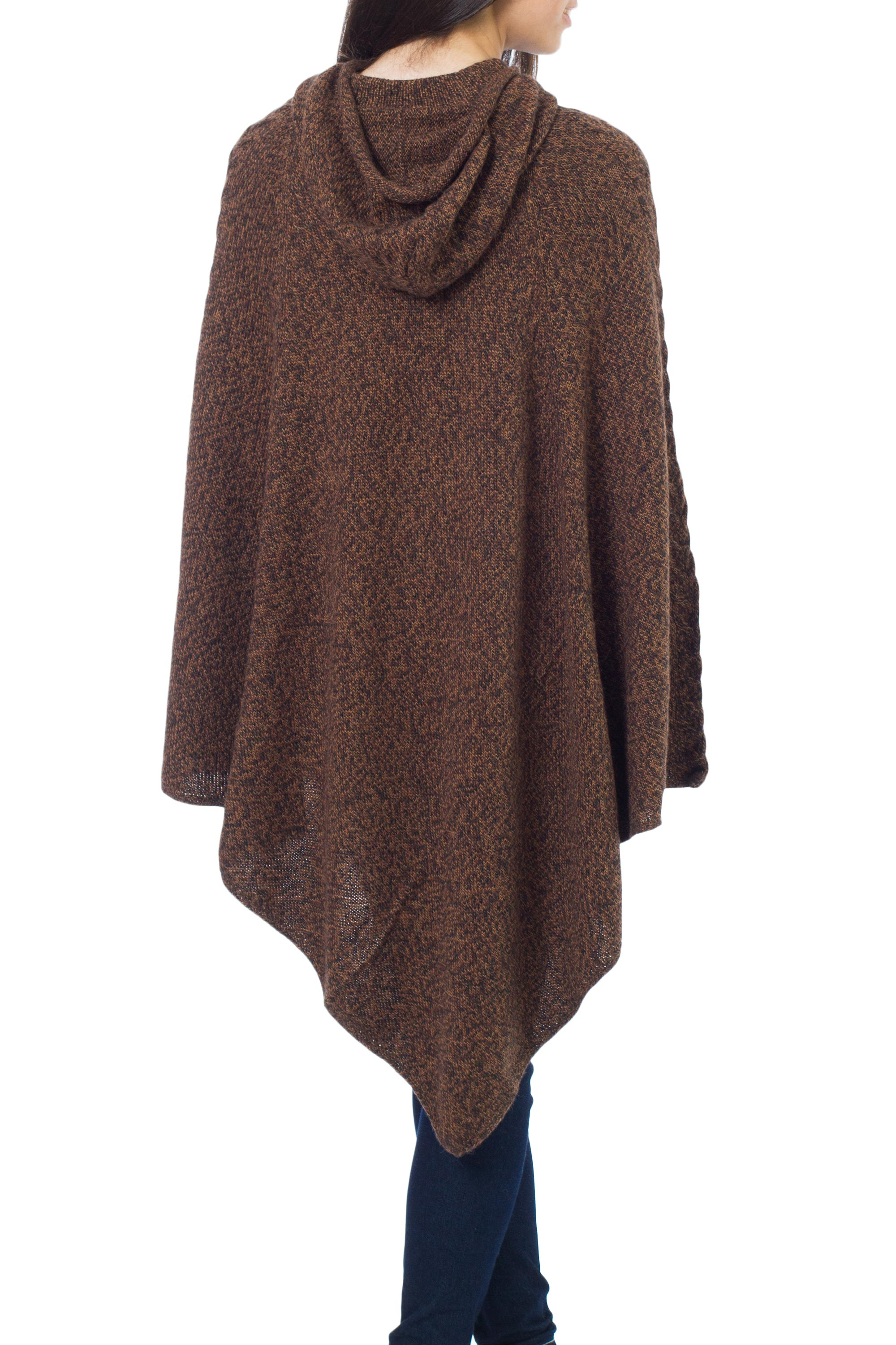 UNICEF Market Alpaca Wool Solid Hooded Poncho Cozy Earth