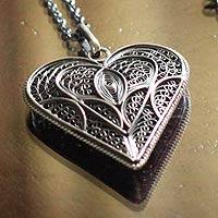 Sterling silver filigree heart necklace, 'Heart Full of Love' - Fair Trade Heart Shaped Sterling Silver Pendant Necklace