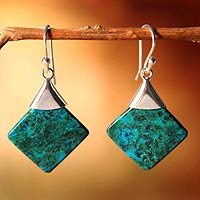 Chrysocolla dangle earrings, 'Synthesis' - Peruvian Chrysocolla and Silver Earrings Handmade Jewelry