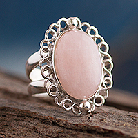 Rose quartz cocktail ring, 'Pink Blossom' - Fair Trade Sterling Silver Rose Quartz Cocktail Ring