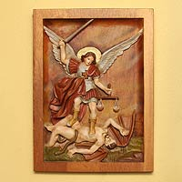 Cedar relief panel Archangel Michael Peru