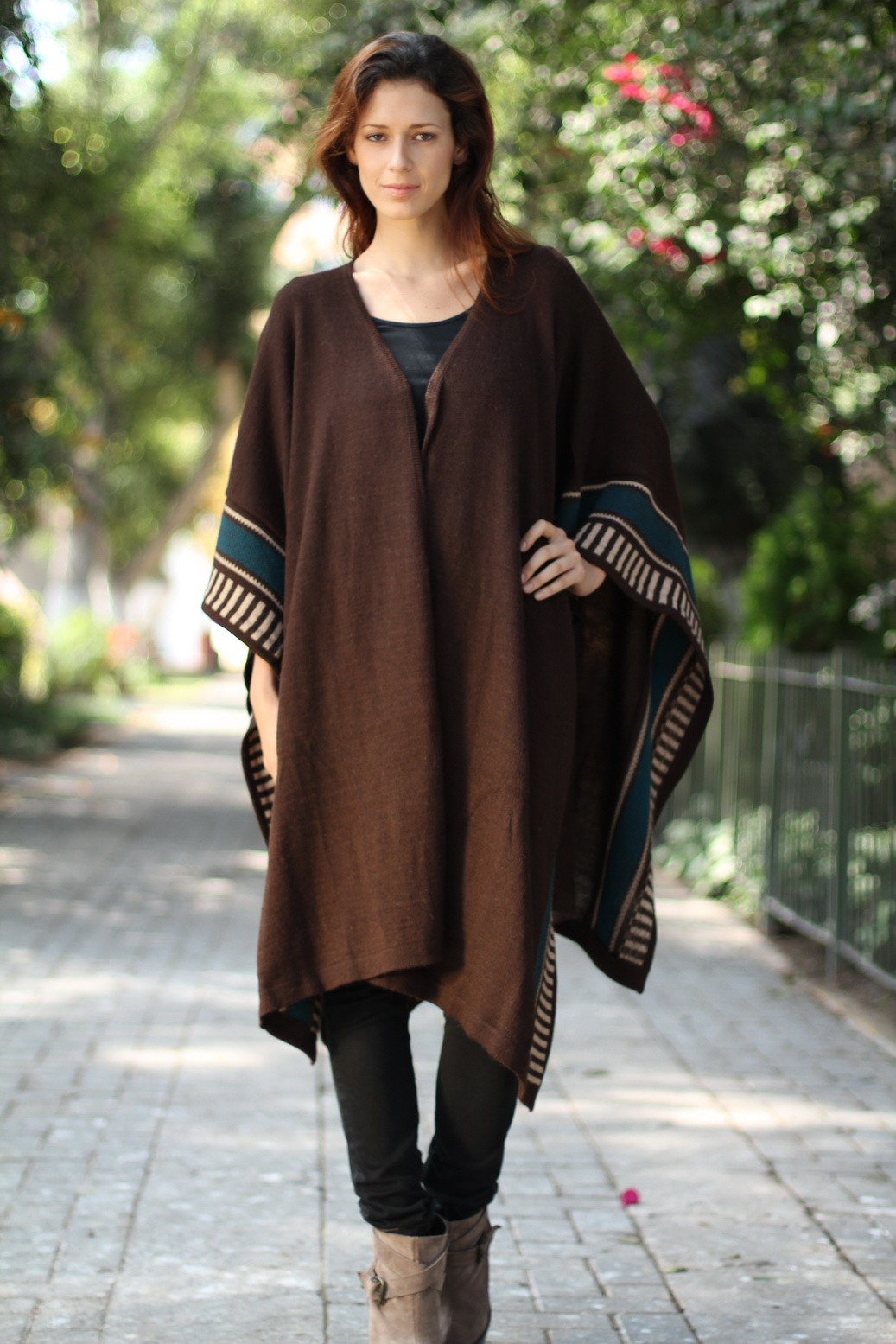 Unicef Market Alpaca Blend Ruana Wool Blend Cloak Mountain Sky