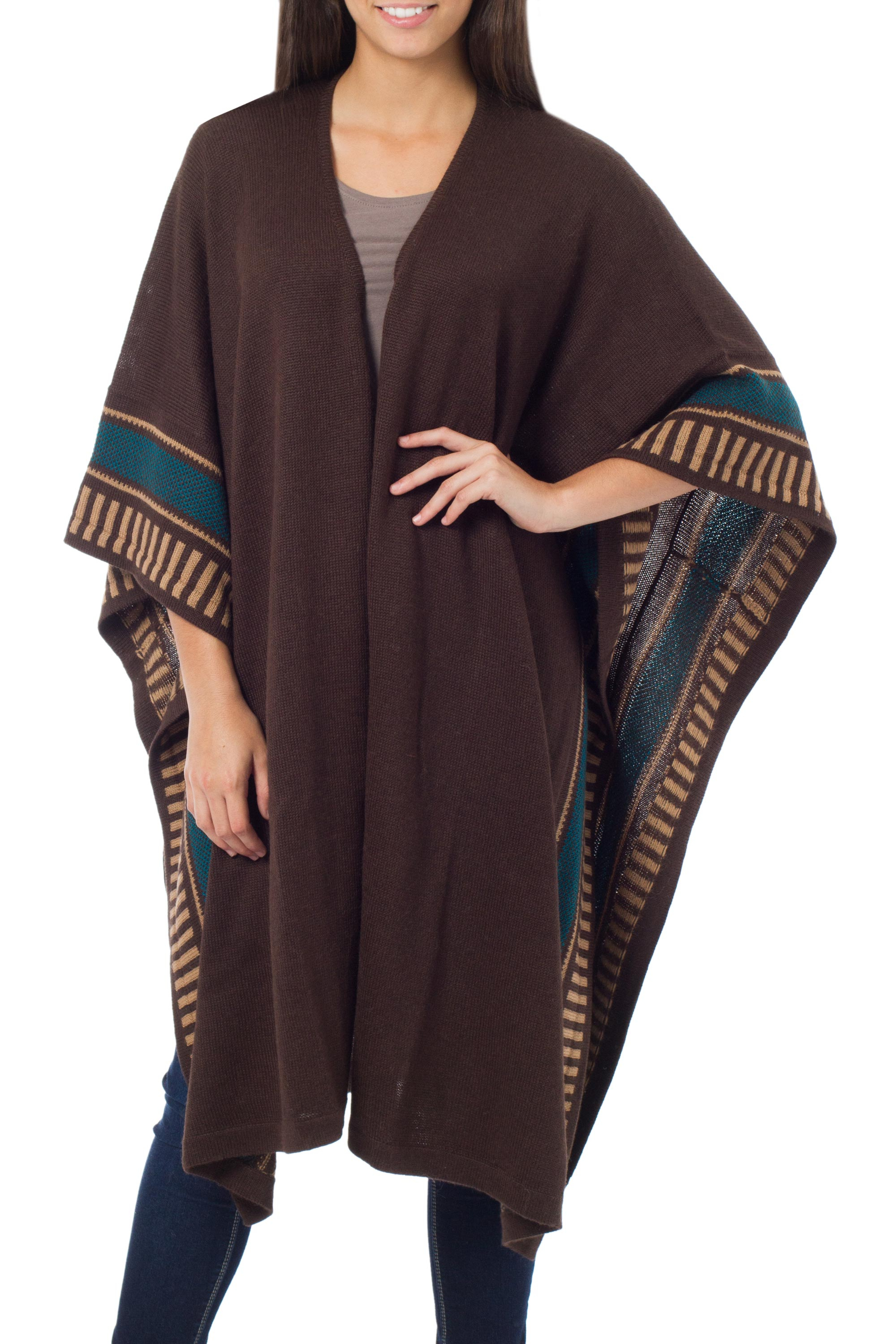 UNICEF Market Alpaca Blend Ruana Wool Blend Cloak Mountain Sky