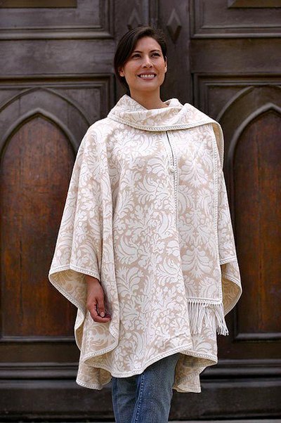 Alpaca blend ruana cape, Snow Flowers