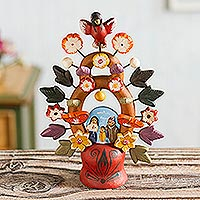 Ceramic nativity scene, 'Christmas Tree of Life' - Fair Trade Ceramic Earthtone Tree of Life Sculpture 