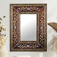 Reverse painted glass mirror, 'Cajamarca Warmth' - Rectangular Glass Wall Mirror Reverse Painted from Peru