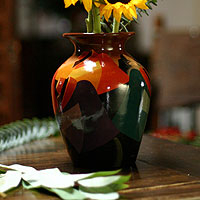 Ceramic vase, 'Andean Girl' - Hand Painted Cuzco Ceramic Vase