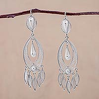 Silver chandelier earrings White Autumn Peru