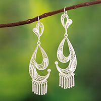Silver filigree dangle earrings Waves Peru