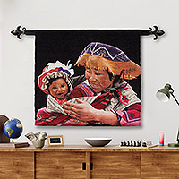 Wool tapestry, 'Proud Young Mother' - Wool tapestry
