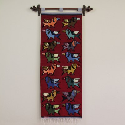 Wool tapestry, 'Birds in Flight' - Wool tapestry