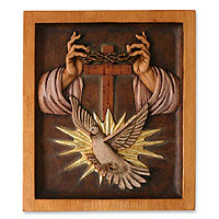 Cedar wood panel Holy Trinity Peru