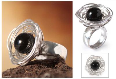 Obsidian solitaire ring