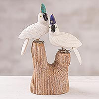 Onyx and aragonite sculpture Cockatoo Couple Peru
