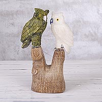 Serpentine and onyx sculpture Curious Owls Peru