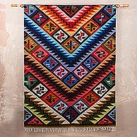 Wool tapestry, 'Rainbow Alphabet' - Wool Geometric Tapestry Wall Hanging (5x4)