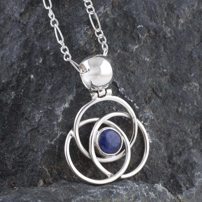 Sodalite pendant necklace, Floral Orbit