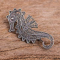 Silver filigree brooch pin Filigree Seahorse Peru
