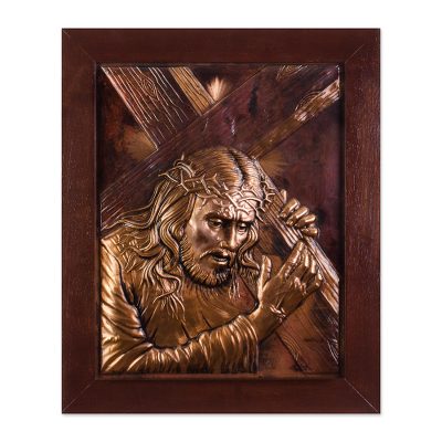 Religious Copper Wall Art of Jesus Carrying the Cross