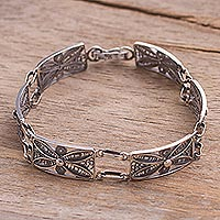 Silver wristband bracelet Antique Butterfly Daisy Peru