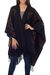 Reversible alpaca blend ruana cloak, 'Mocha Blossom' - Fair Trade Womens Floral Alpaca Wool Wrap Ruana (image 2a) thumbail