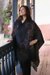 Reversible alpaca blend ruana cloak, 'Mocha Blossom' - Fair Trade Womens Floral Alpaca Wool Wrap Ruana (image 2b) thumbail