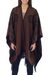 Reversible alpaca blend ruana cloak, 'Mocha Blossom' - Fair Trade Womens Floral Alpaca Wool Wrap Ruana (image 2c) thumbail