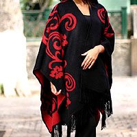 Reversible alpaca blend ruana cloak,